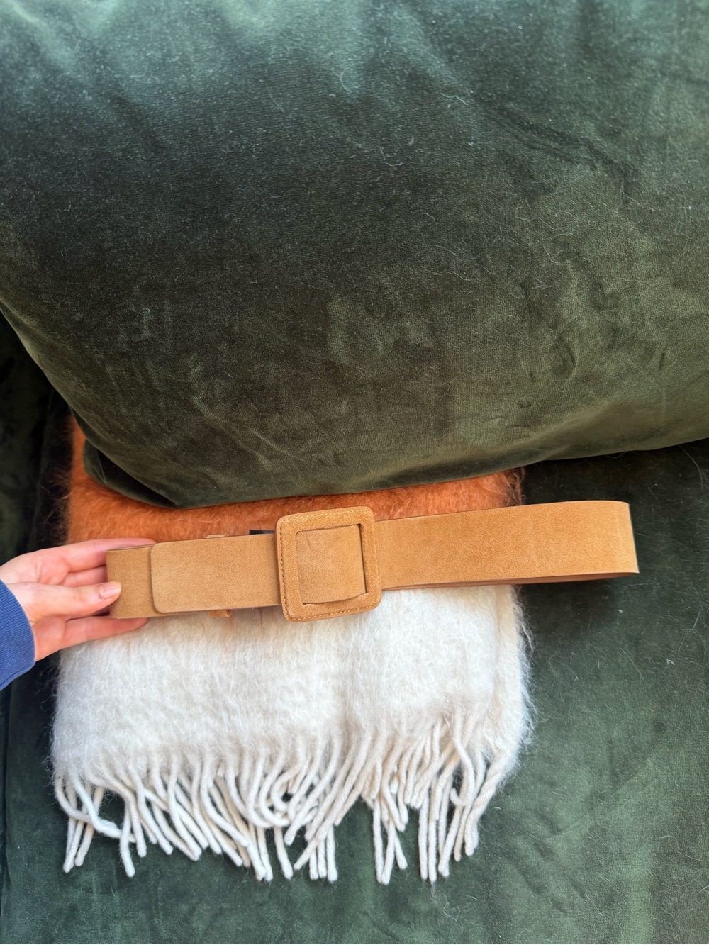 Tan Suede Wide Belt with Covered Buckle